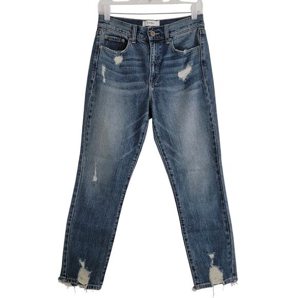 pistola Denim - Pistola Medium Dark Wash High Rise Stright Leg Distressed Jean Size 27